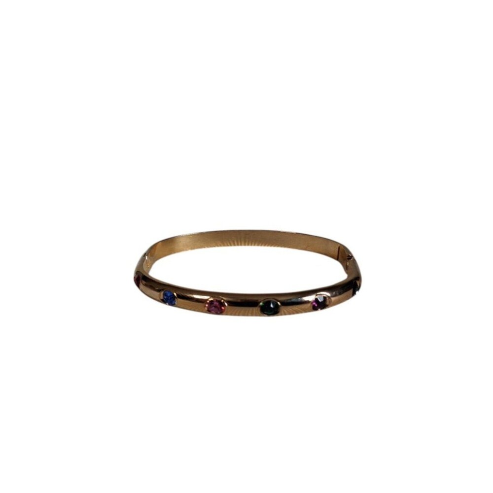 Gold Toned Metal Assorted Colorful Rhinestones Fashion Bangle Bracelet One Size